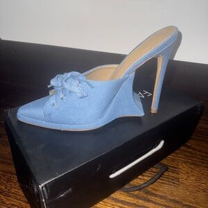 Fashion Nova Denim Blue Lace-Up Heels